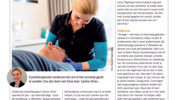 Saskia ‘in het zonnetje’ in themanummer orofaciale fysiotherapie van de KNGF!